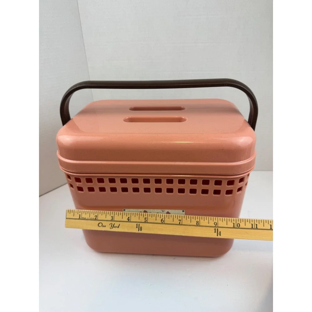Vintage Elvini Collection Claris Pink Plastic Storage Basket Caddy with Handle